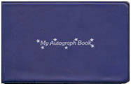 blue vinyl autograph book with stock stars motif