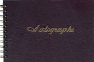wirebound leatherette autograph book with stock script motif
