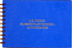 blue wirebound autograph book with custom gold imprinting
